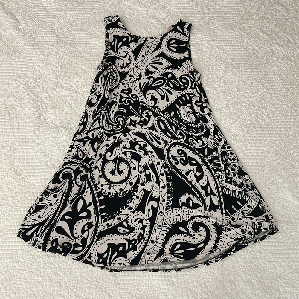 LOFT Bohemian Print Black and White Loose Mini Tank Dress